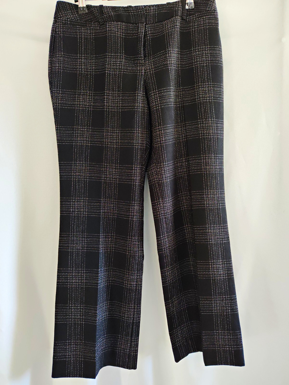Worthington Petite Curvy Fit Trouser Pants Size 6PS Black Plaid Windowpane Wide